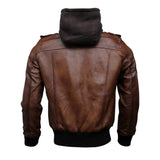 Bomber Removable Hooded Sheepskin Leather Jacket for Men