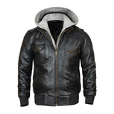 Bomber Removable Hooded Sheepskin Leather Jacket for Men