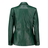 Black Notched-Collar Casual Genuine Sheepskin Leather Blazer for Women
