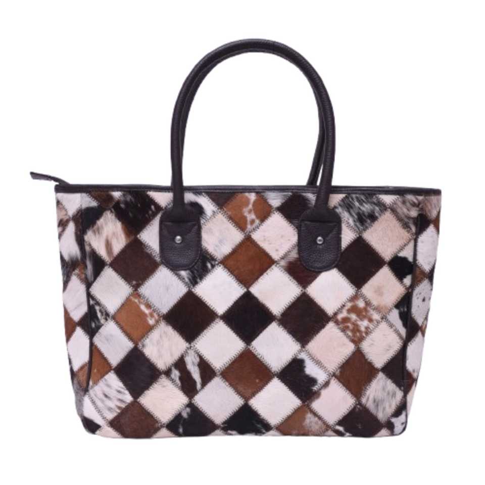 Unique & Stylish Tote Bag - Leather Handcrafted Cowhide Patchwork for Women's