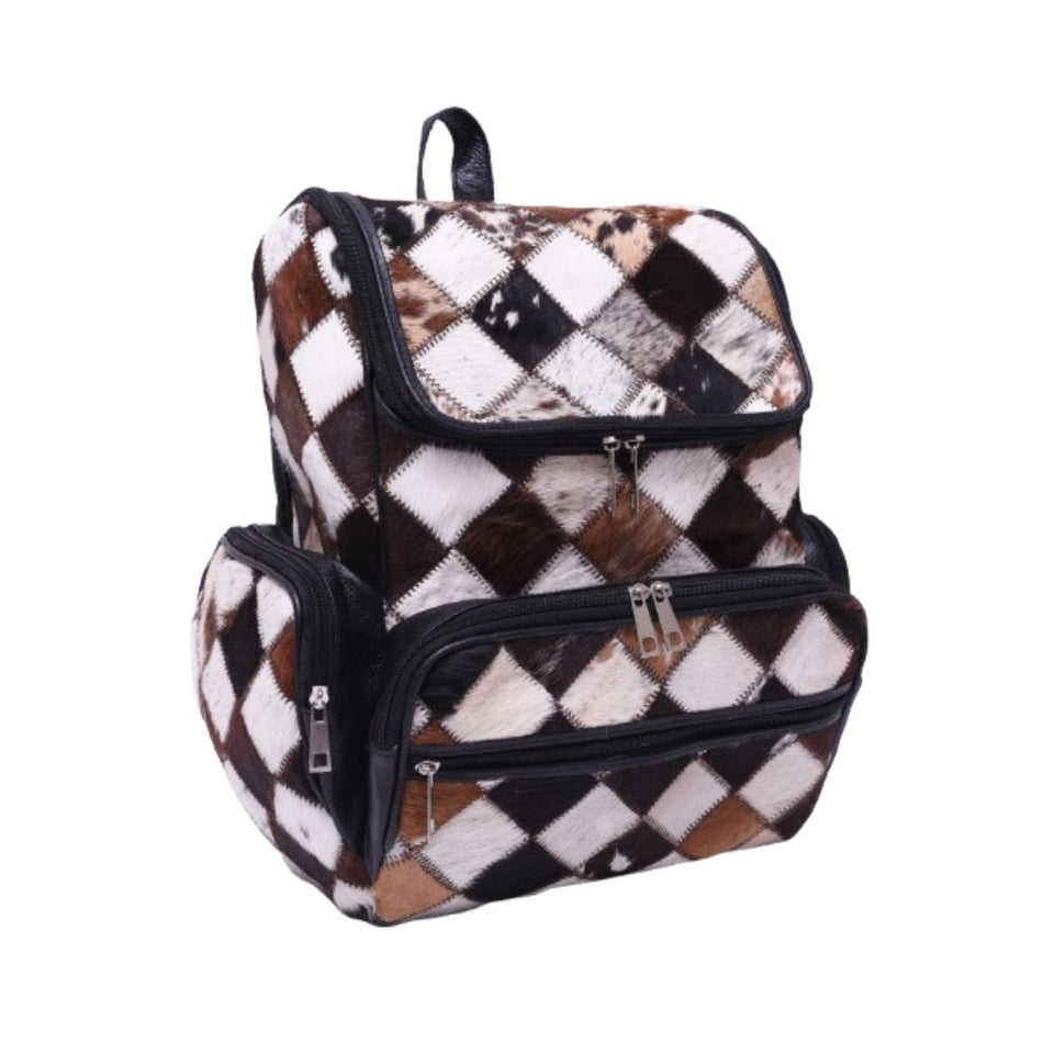 Multipatch Design - Hair On Cowhide Genuine Leather Backpack For Women